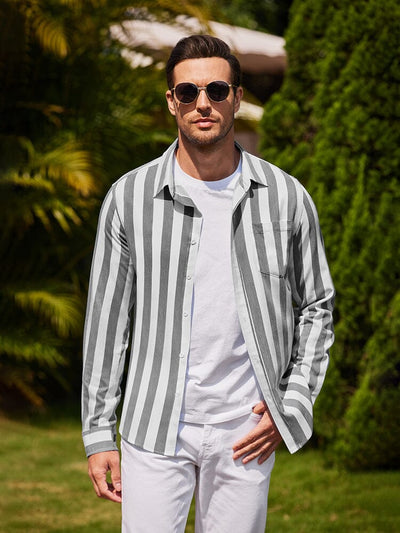 Casual Striped Button Up Shirts (US Only) Shirts coofandy Wide-Grey S 