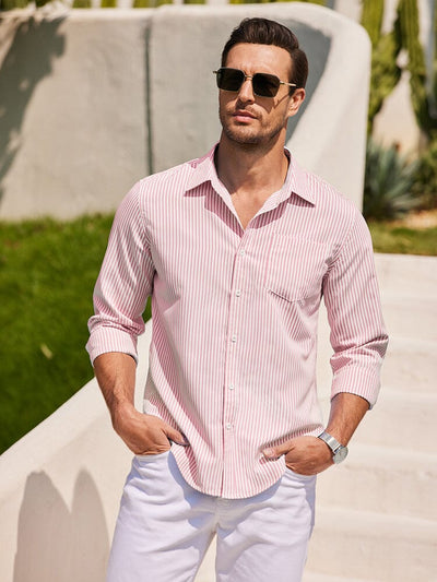 Casual Striped Button Up Shirts (US Only) Shirts coofandy Pink S 