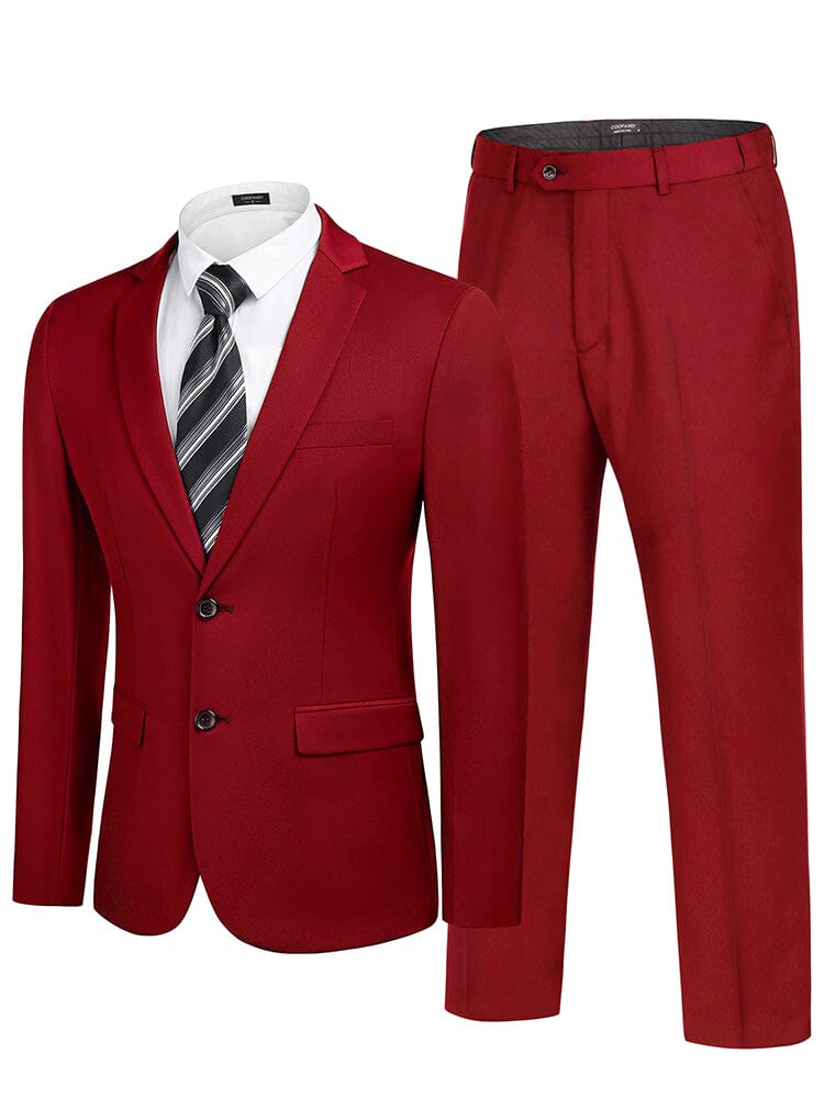 Classic 2-Piece Dress Suit (US Only) Suit Set coofandy Red S 