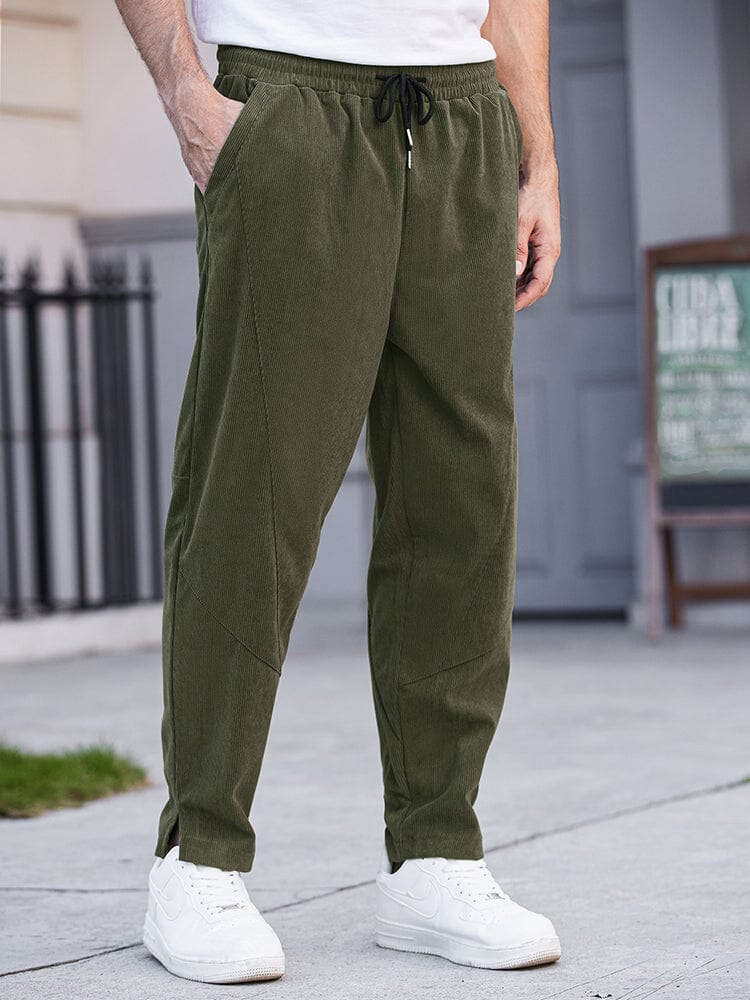 COOFANDY Men's Corduroy Pants Elastic Waist Drawstring Harem Pants Fashion  Loose Casual Long Trousers with 4 Pockets