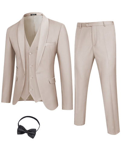 4 Pieces Suit Shawl Lapel Tuxedo Slim Fit Set (US Only) Suit Set COOFANDY Store Beige S 