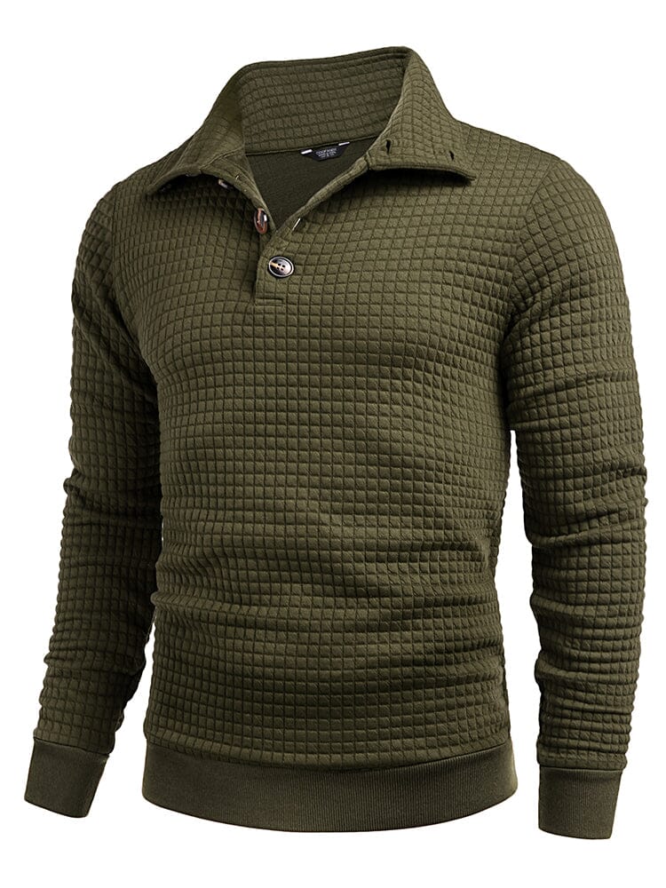 Casual Quarter Collar Waffle Sweatshirt (US Only) Hoodies coofandy Army Green S 
