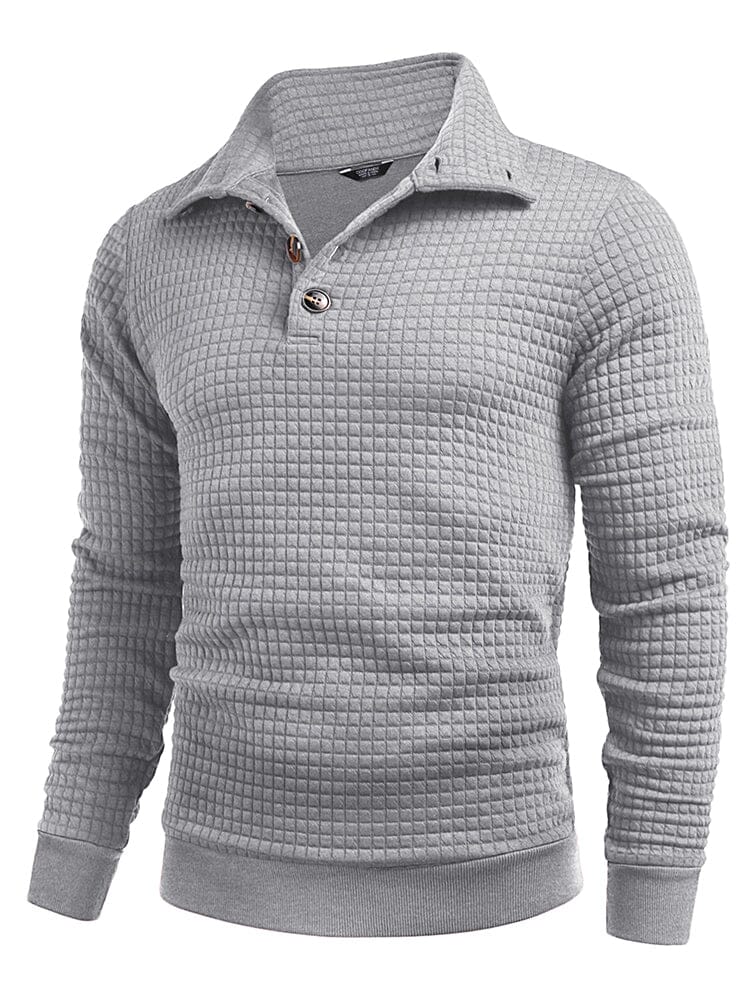 Casual Quarter Collar Waffle Sweatshirt (US Only) Hoodies coofandy Light Grey S 