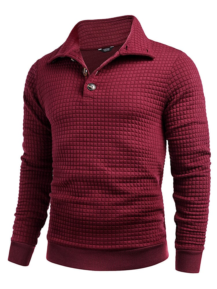 Casual Quarter Collar Waffle Sweatshirt (US Only) Hoodies coofandy Wine Red S 