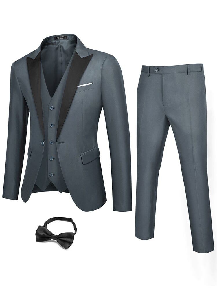 3 Piece Tuxedo Suit Set with Bow Tie (US Only) Blazer coofandy Dark Grey S 