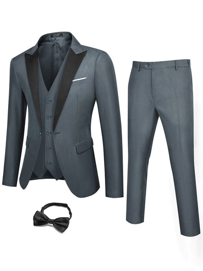 3 Piece Tuxedo Suit Set with Bow Tie (US Only) Blazer coofandy Dark Grey S 