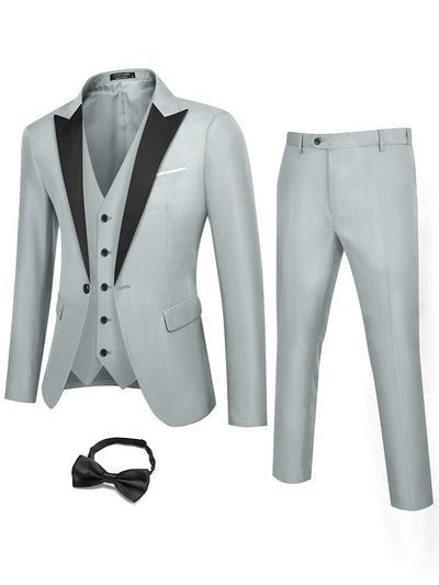 3 Piece Tuxedo Suit Set with Bow Tie (US Only) Blazer coofandy Light Grey S 
