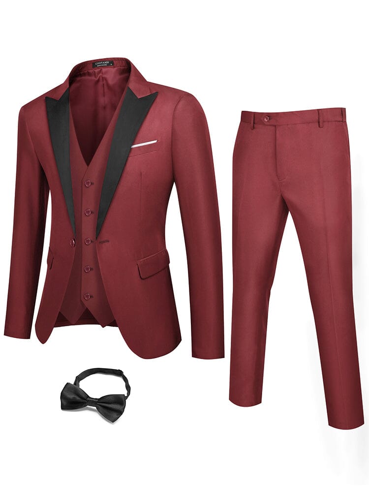 3 Piece Tuxedo Suit Set with Bow Tie (US Only) Blazer coofandy Red S 