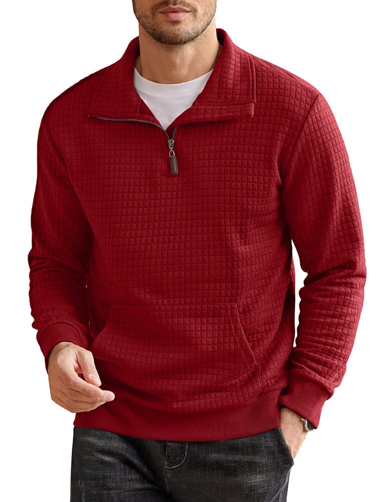 Casual Waffle Pullover Sweatshirt (US Only) Shirts coofandy Red S 