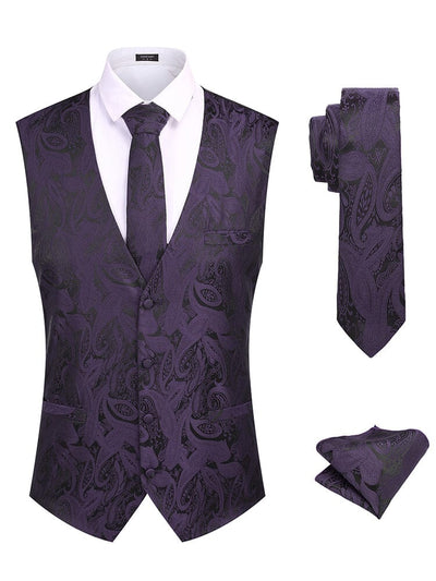 Paisley Vest Tux Set (US Only) Vest coofandy Purple S 