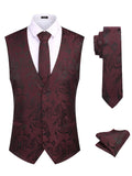 Paisley Vest Tux Set (US Only) Vest coofandy Wine Red S 
