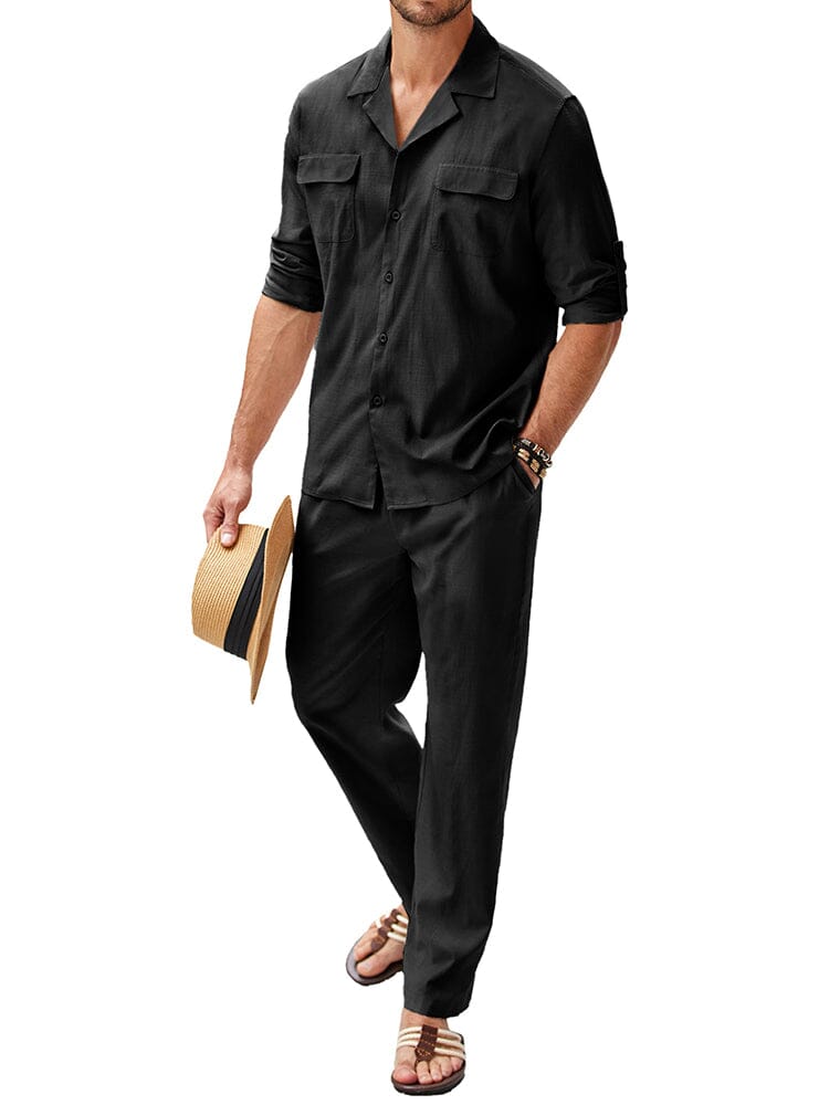 Cozy Cotton Linen Shirt Sets (US Only) Sets coofandy Black S 