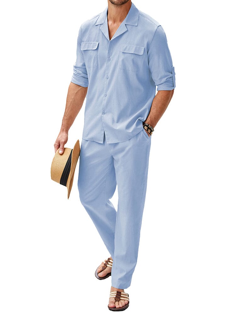 Cozy Cotton Linen Shirt Sets (US Only) Sets coofandy Clear Blue S 