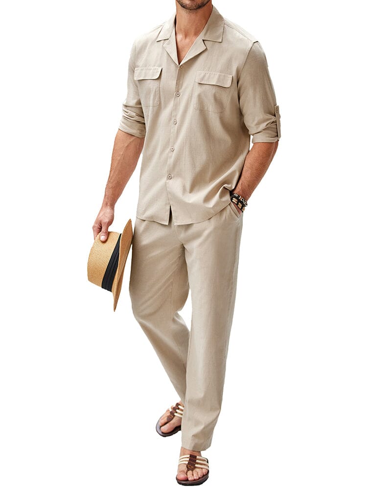 Cozy Cotton Linen Shirt Sets (US Only) Sets coofandy Light Brown S 