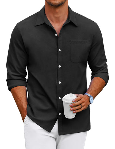 Classic Solid Long Sleeve Button Shirt with Chest Pocket (US Only) Shirts coofandy Black S 