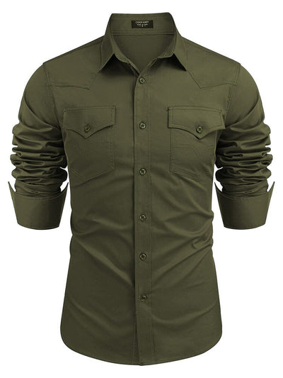 Western Cowboy Style Cotton Shirt (US Only) Shirts coofandy Army Green S 