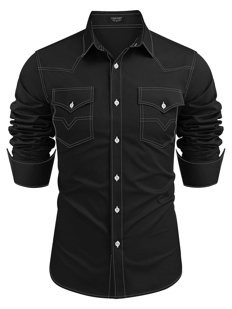 Western Cowboy Style Cotton Shirt (US Only) Shirts coofandy Black S 