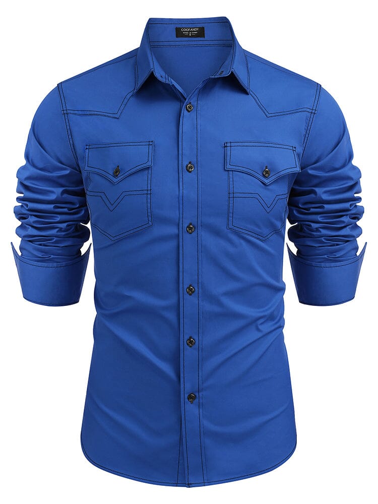 Western Cowboy Style Cotton Shirt (US Only) Shirts coofandy Blue S 
