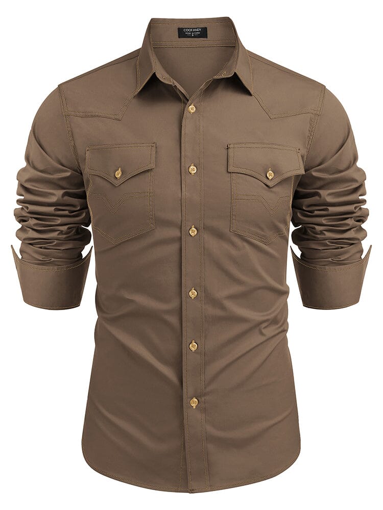 Western Cowboy Style Cotton Shirt (US Only) Shirts coofandy Brown S 