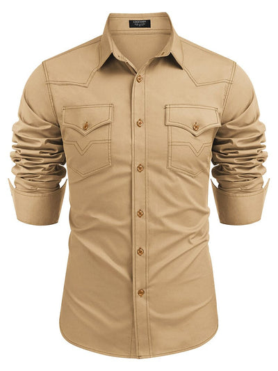 Western Cowboy Style Cotton Shirt (US Only) Shirts coofandy Khaki S 