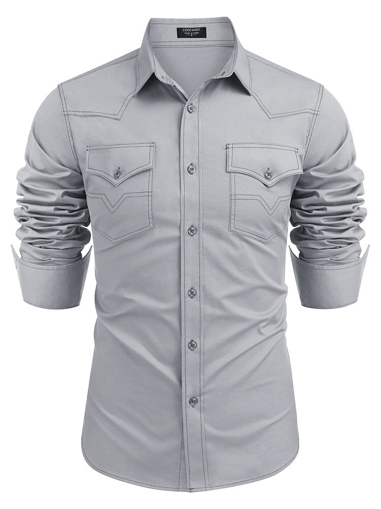 Western Cowboy Style Cotton Shirt (US Only) Shirts coofandy Light Grey S 