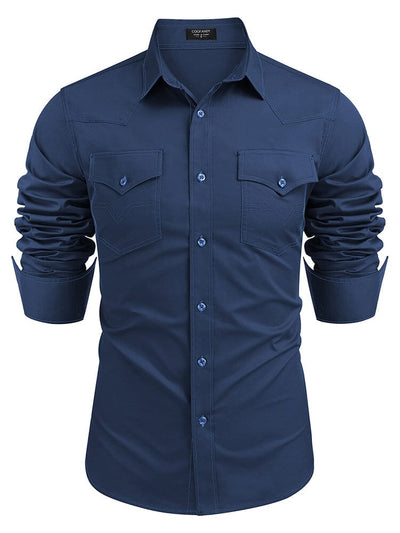 Western Cowboy Style Cotton Shirt (US Only) Shirts coofandy Navy Blue S 