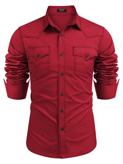 Western Cowboy Style Cotton Shirt (US Only) Shirts coofandy Red S 
