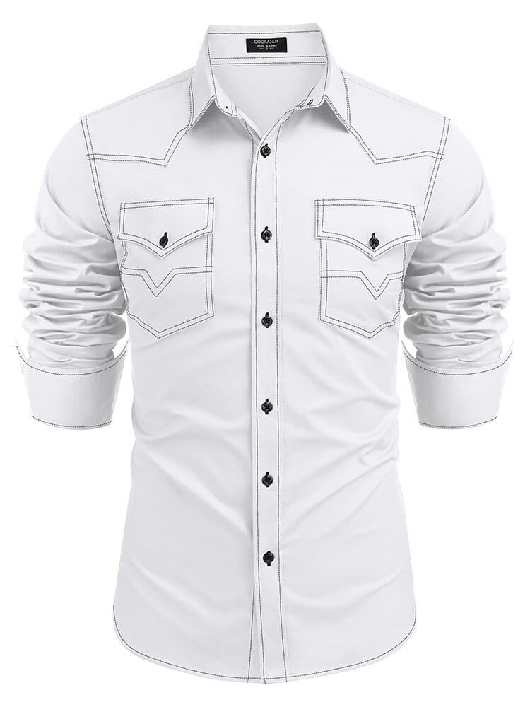 Western Cowboy Style Cotton Shirt (US Only) Shirts coofandy White S 