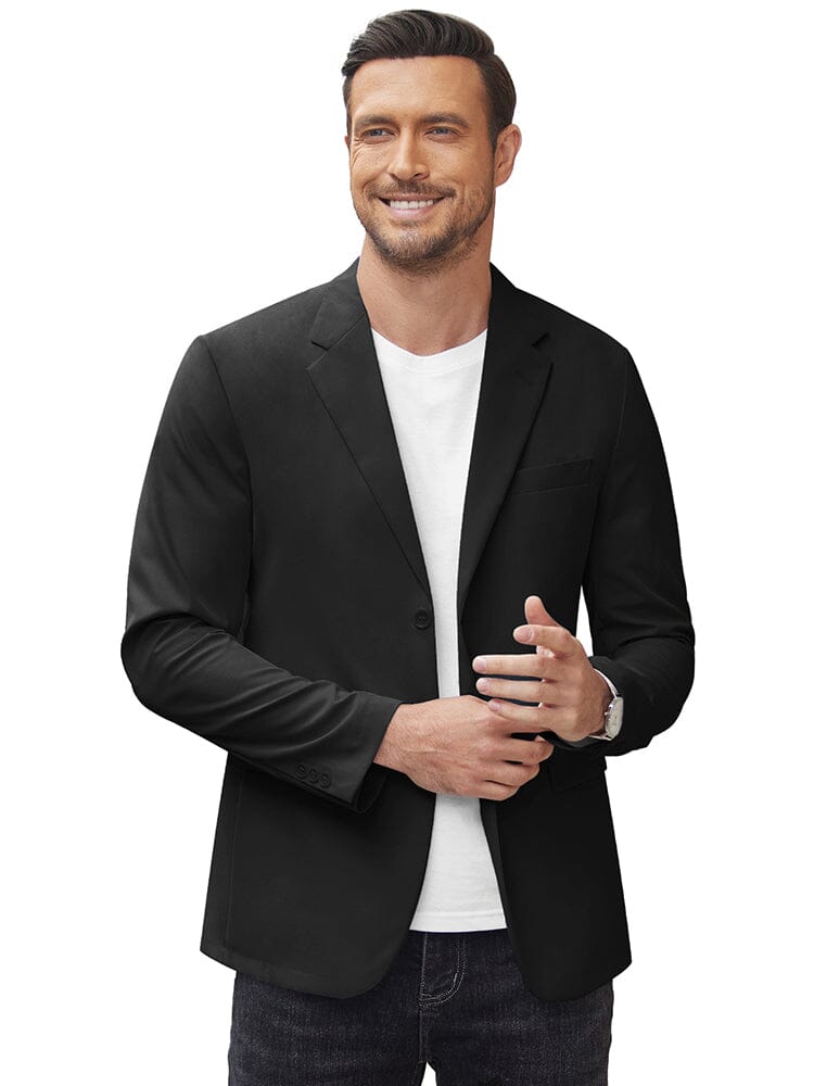 Loose Fit Two Button Casual Blazer (US Only) Blazer coofandy Black S 