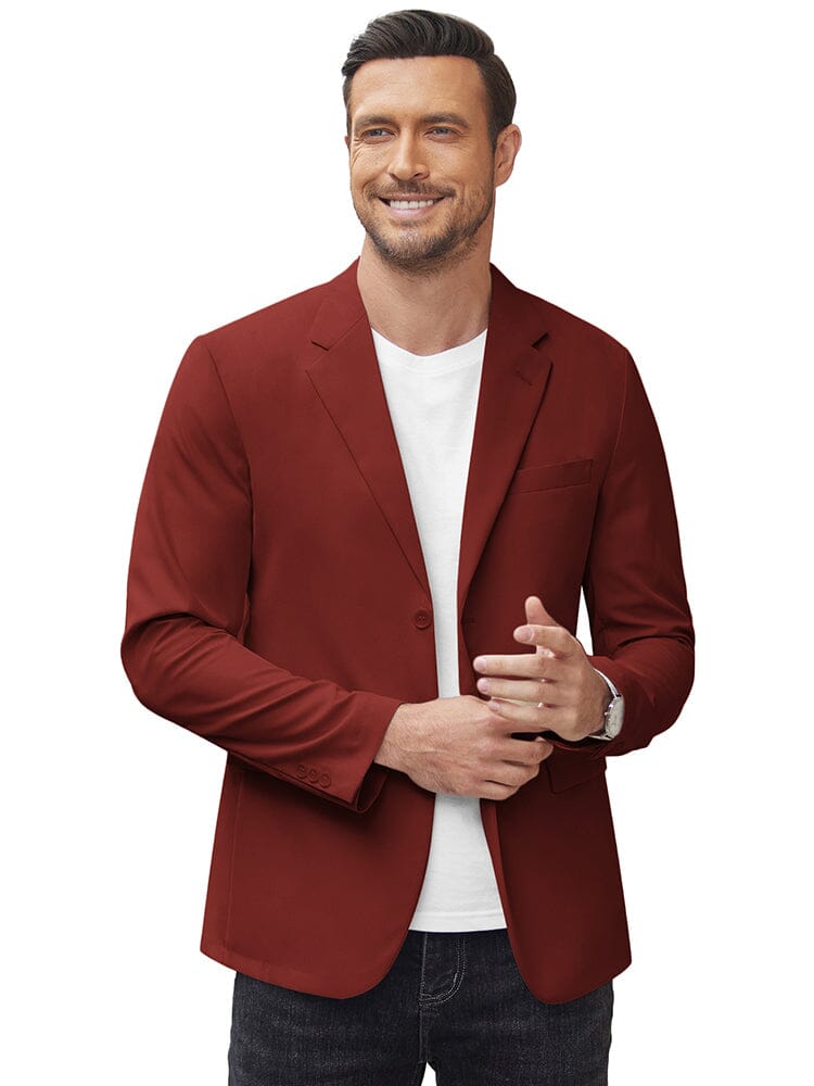 Loose Fit Two Button Casual Blazer (US Only) Blazer coofandy Dark Red S 
