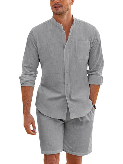 Casual 100% Cotton Beach Shirt Sets (US Only) Beach Sets coofandy Grey S 