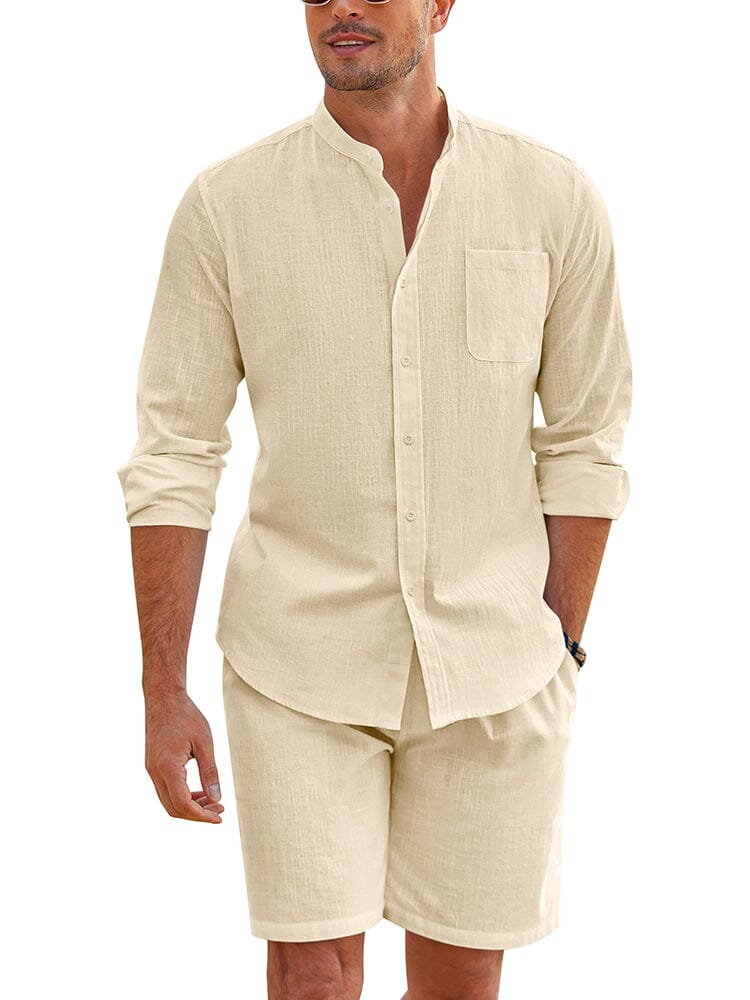 Casual 100% Cotton Beach Shirt Sets (US Only) Beach Sets coofandy Light Khaki S 