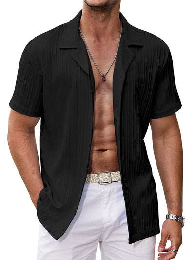 Casual Breathable Solid Pit Stripe Shirt (US Only) Shirts coofandy Black S 