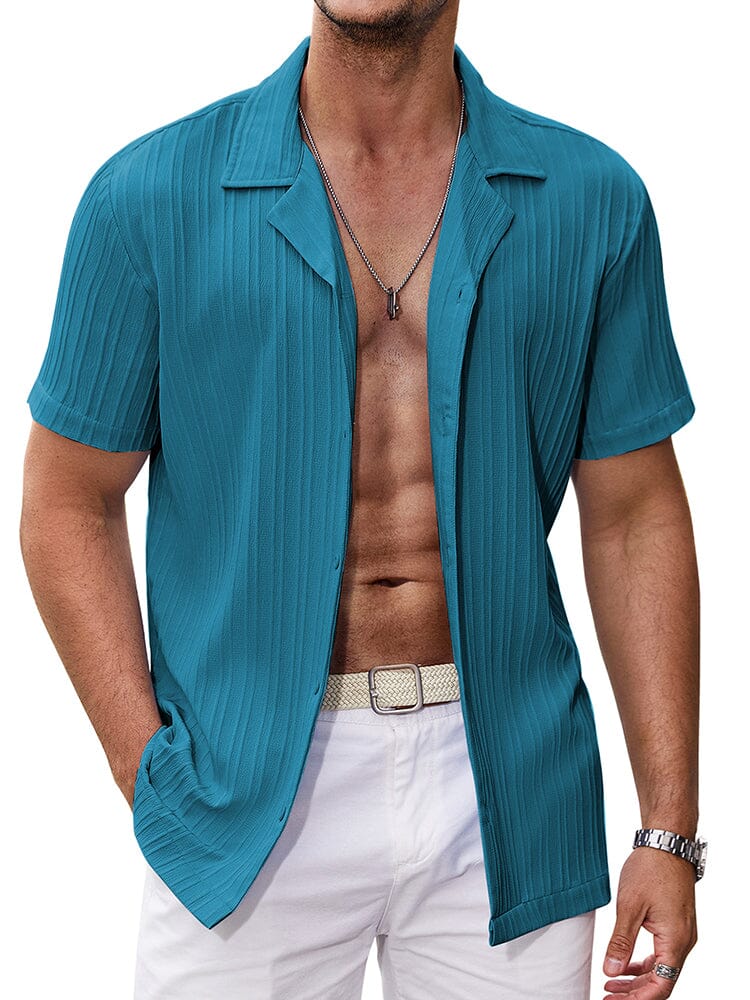 Casual Breathable Solid Pit Stripe Shirt (US Only) Shirts coofandy Teal S 