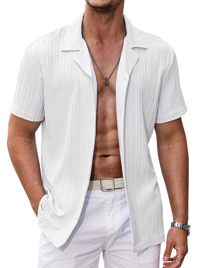 Casual Breathable Solid Pit Stripe Shirt (US Only) Shirts coofandy White S 