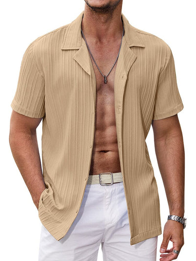 Casual Breathable Solid Pit Stripe Shirt (US Only) Shirts coofandy Khaki S 