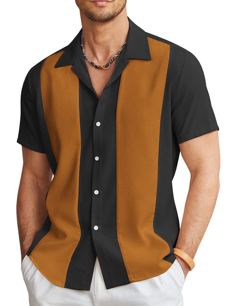 Casual Breathable Splicing Shirt (US Only) Shirts coofandy Black Brown S 