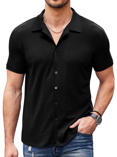 Casual Slim Fit Knit Shirts (US Only) Shirts coofandy Black S 
