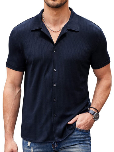 Casual Slim Fit Knit Shirts (US Only) Shirts coofandy Navy Blue S 