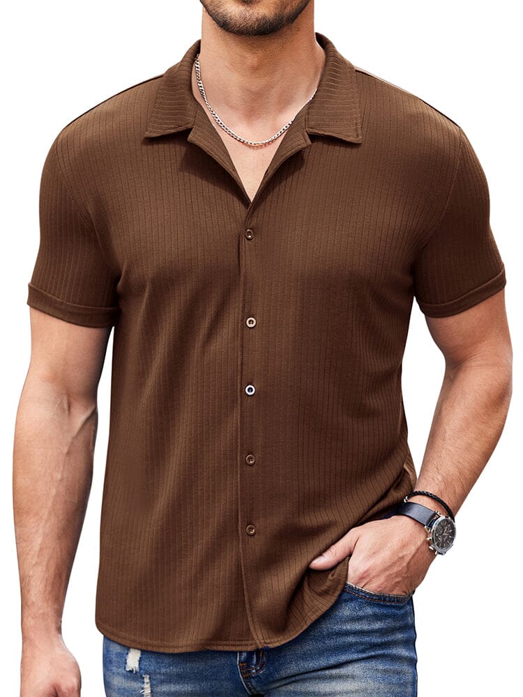Casual Slim Fit Knit Shirts (US Only) Shirts coofandy Brown S 