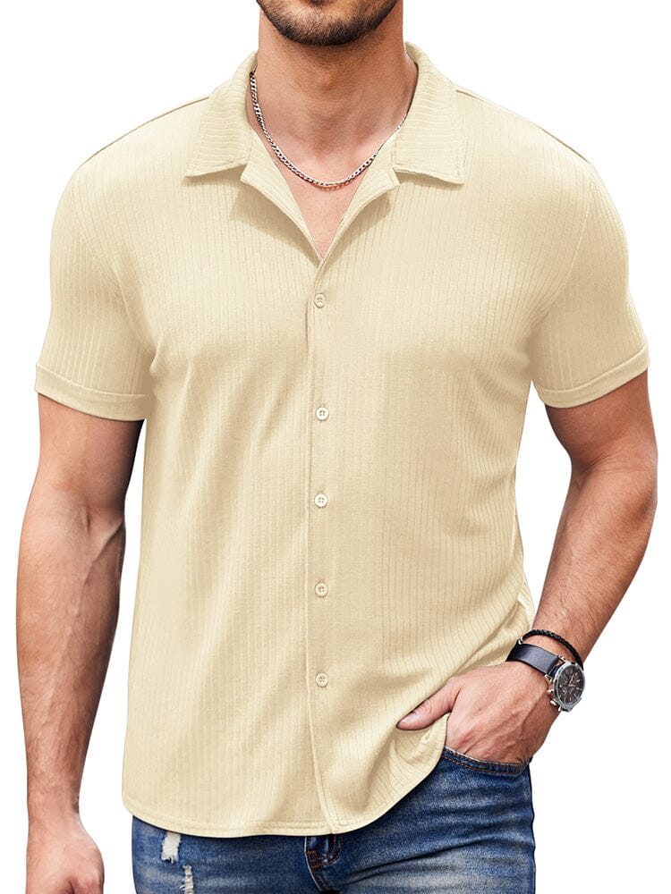 Casual Slim Fit Knit Shirts (US Only) Shirts coofandy Light Khaki S 