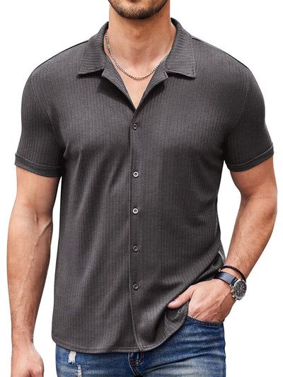 Casual Slim Fit Knit Shirts (US Only) Shirts coofandy Flecking Dark Grey S 