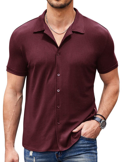 Casual Slim Fit Knit Shirts (US Only) Shirts coofandy Wine Red S 