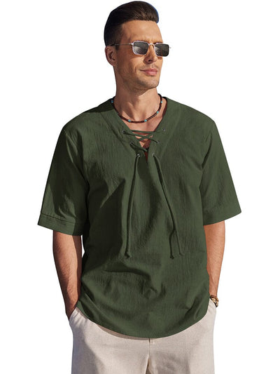 Casual Breathable Lace Up Shirt (US Only) Shirts coofandy Army Green S 