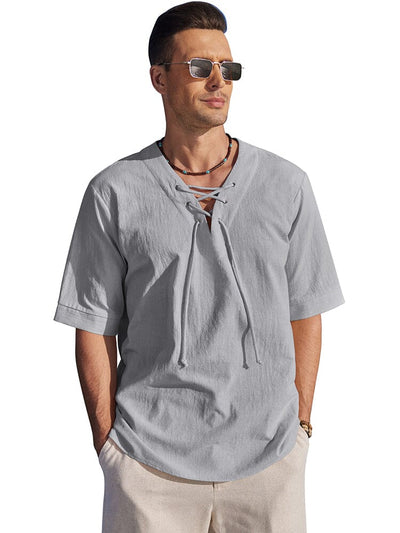 Casual Breathable Lace Up Shirt (US Only) Shirts coofandy Grey S 