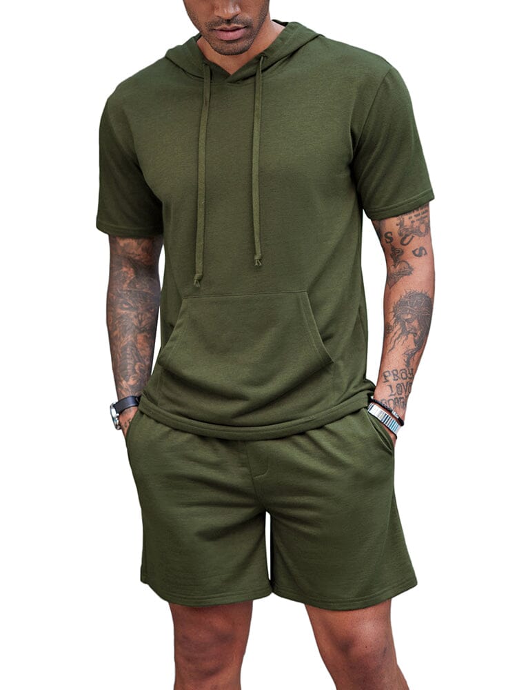 Loose Fit Hooded Sweatsuit Set (US Only) Sports Set coofandy Army Green S 
