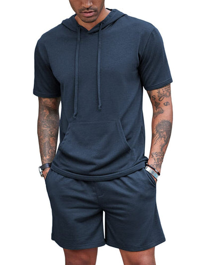 Loose Fit Hooded Sweatsuit Set (US Only) Sports Set coofandy Navy Blue S 
