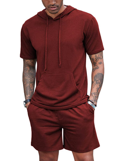 Loose Fit Hooded Sweatsuit Set (US Only) Sports Set coofandy Wine Red S 