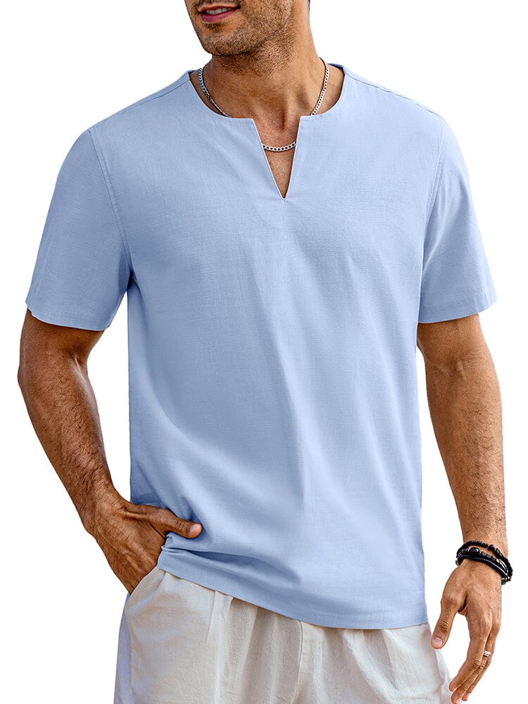 Casual Linen Style Henley Shirt (US Only) Shirts coofandy Light Blue S 