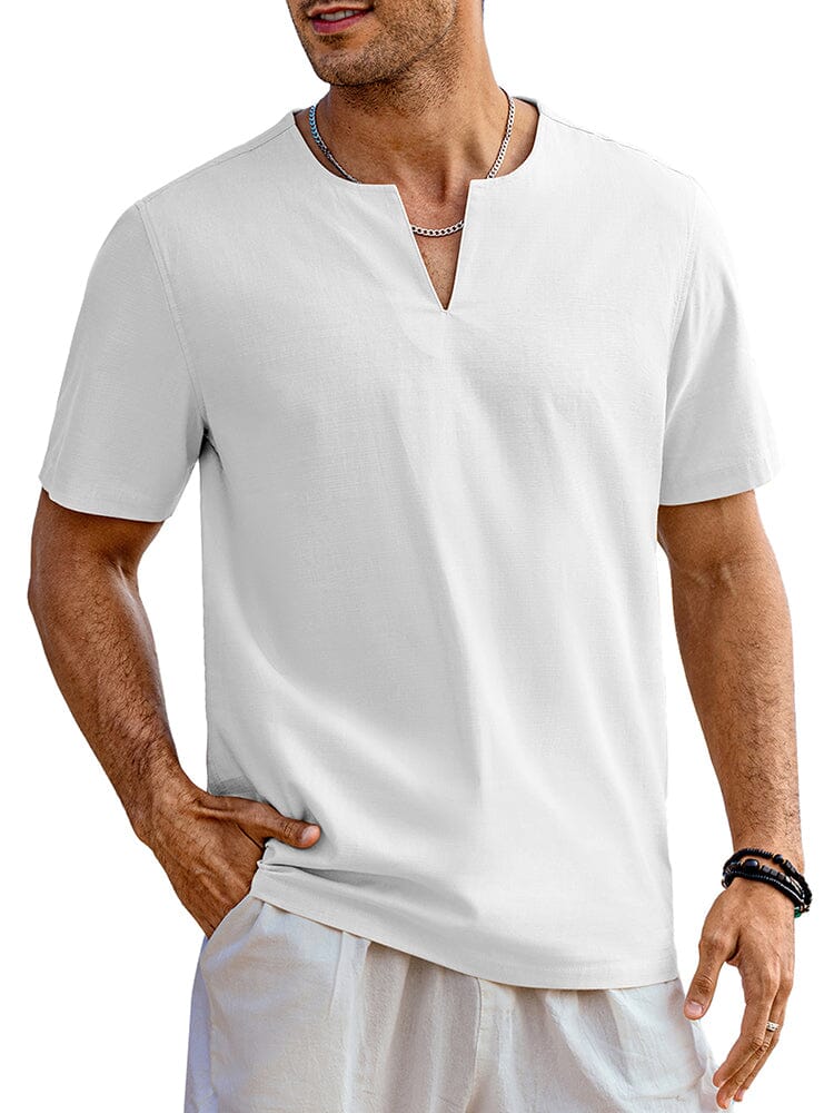 Casual Linen Style Henley Shirt (US Only) Shirts coofandy White S 